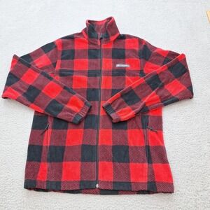 Columbia Jacket Mens Small‎ Red Black Buffalo Plaid Fleece Full Zip Lumberjack